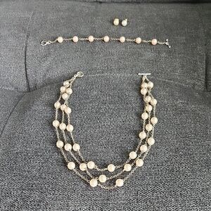 Carolee Cream and Silver Pearl‎ Set, Necklace, Bracelet & Earrings